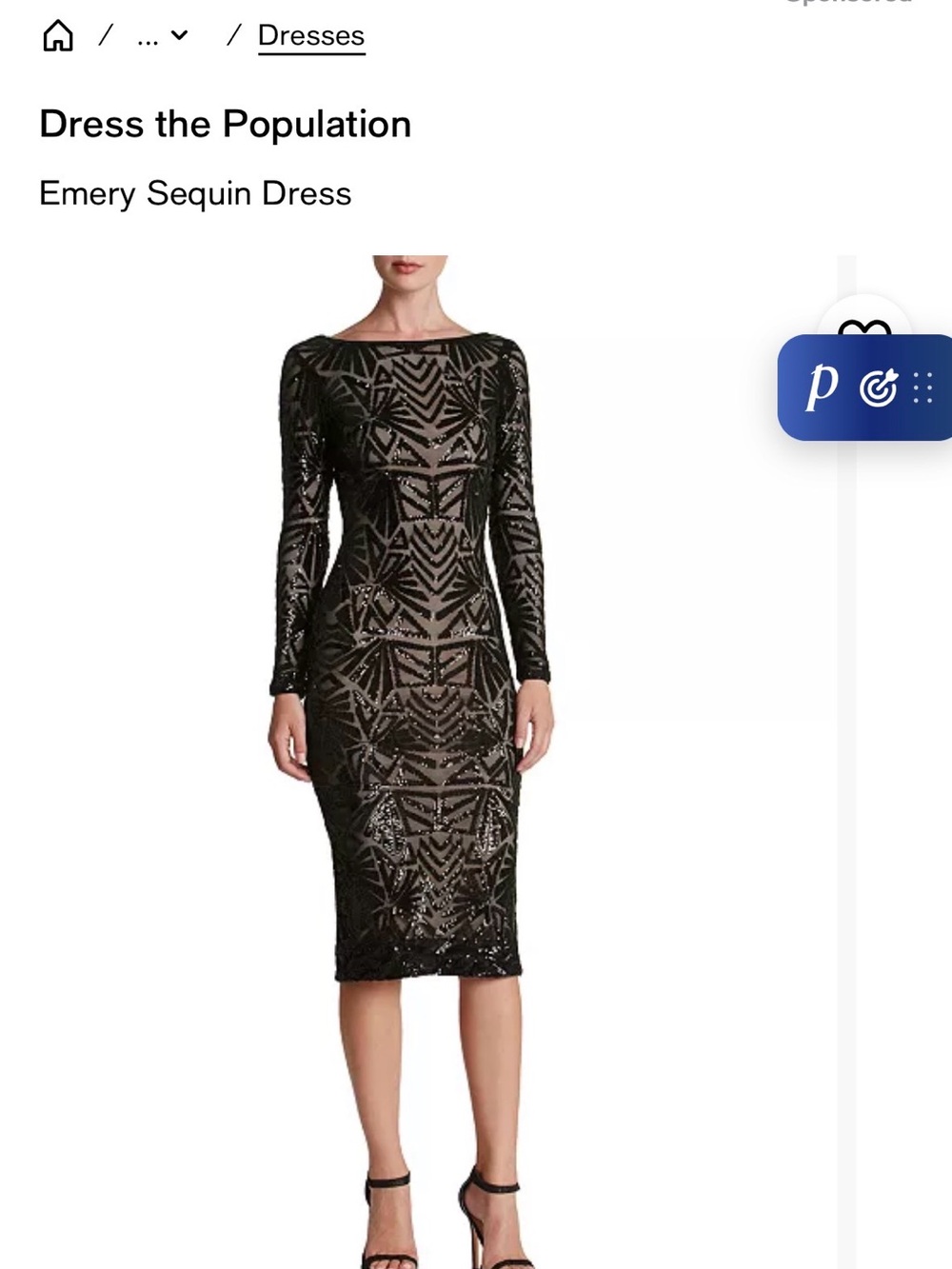Dress the Population Black Emery Sequin Long-Sleeve Sheath Dress